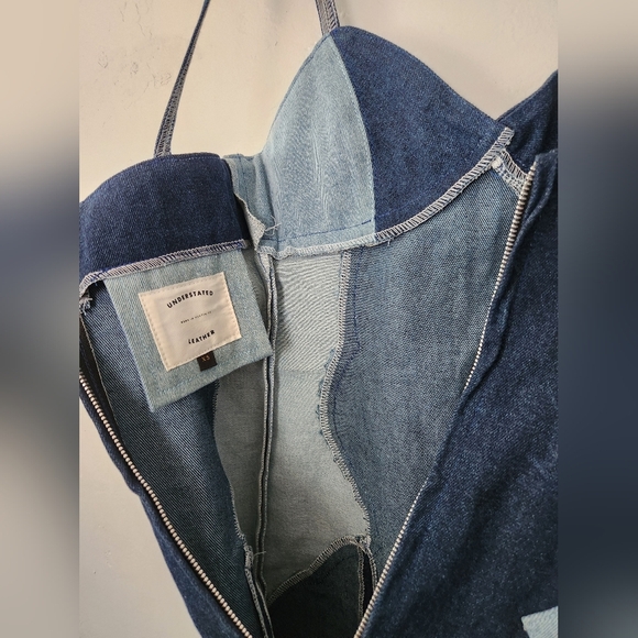 Understated Leather Cotton Denim Two Tone Back Zip Mini Dress XS - Picture 4 of 7